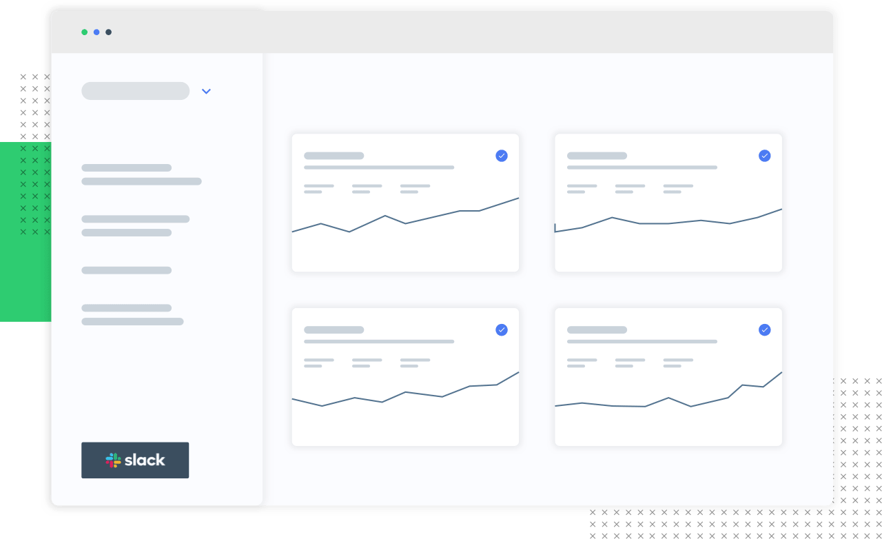 A dashboard, which consists of a sidebar and a main section that shows four blocks with graphical data